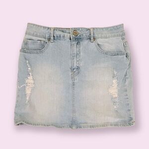 Forever 21 Jean Skirt Light Washed Blue Y2K Mini Stretchy Denim Womens Size 27
